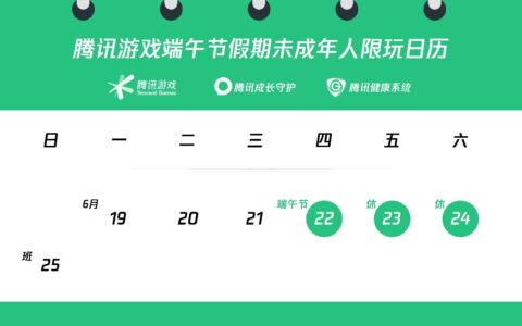 腾讯发布端午假期游戏限玩通知：未成年每天最多玩1小时