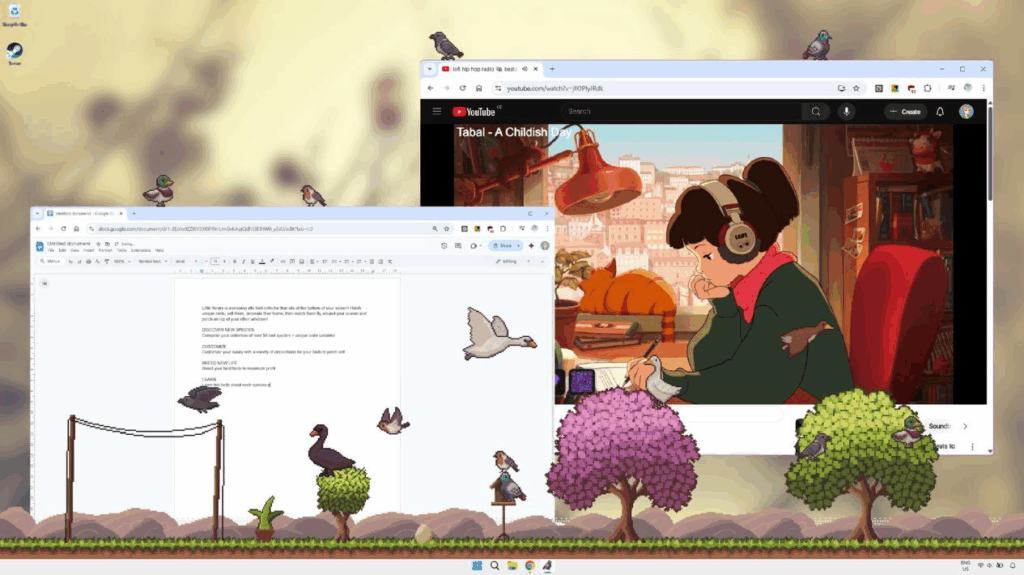 桌面放置新游《桌面鸟舍：小小鸟陪你摸大鱼》今日发售！在桌面养一群可爱鸟儿！