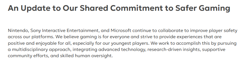 索尼、微软、任天堂发布联合声明达成合作 共筑全球玩家在线安全防线