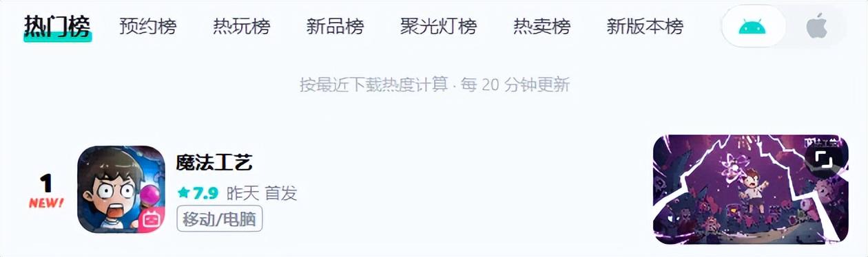 《魔法工艺》正式上线：登顶IOS付费榜、taptap热门榜