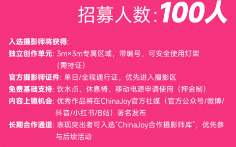 「为热爱拾光！」ChinaJoy 摄影区招募升级！