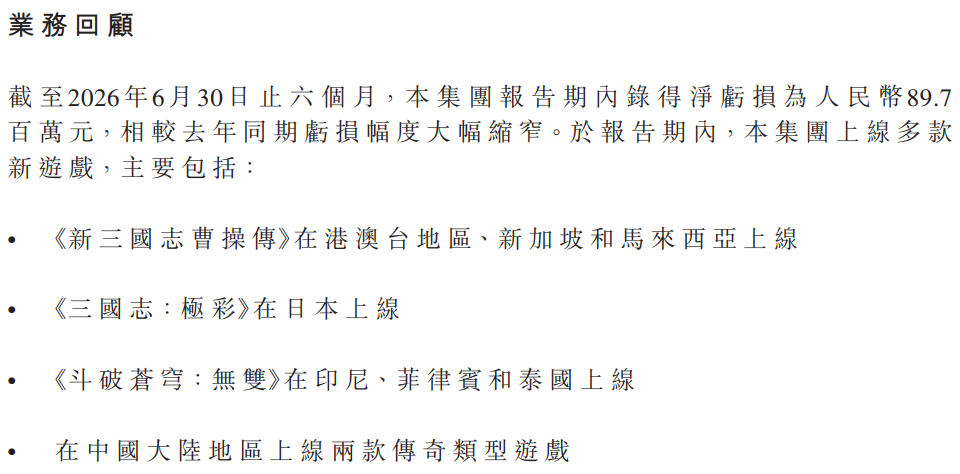 中手游上半年亏损收窄86%,董事长:不再立项大体量游戏